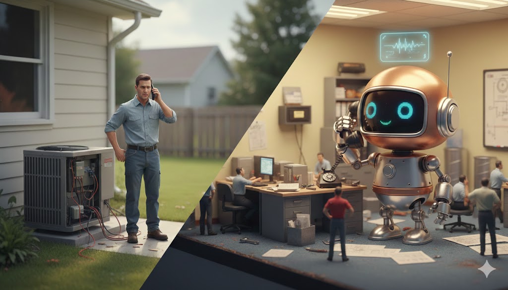 Customer on phone with AI receptionist, showing professional interaction