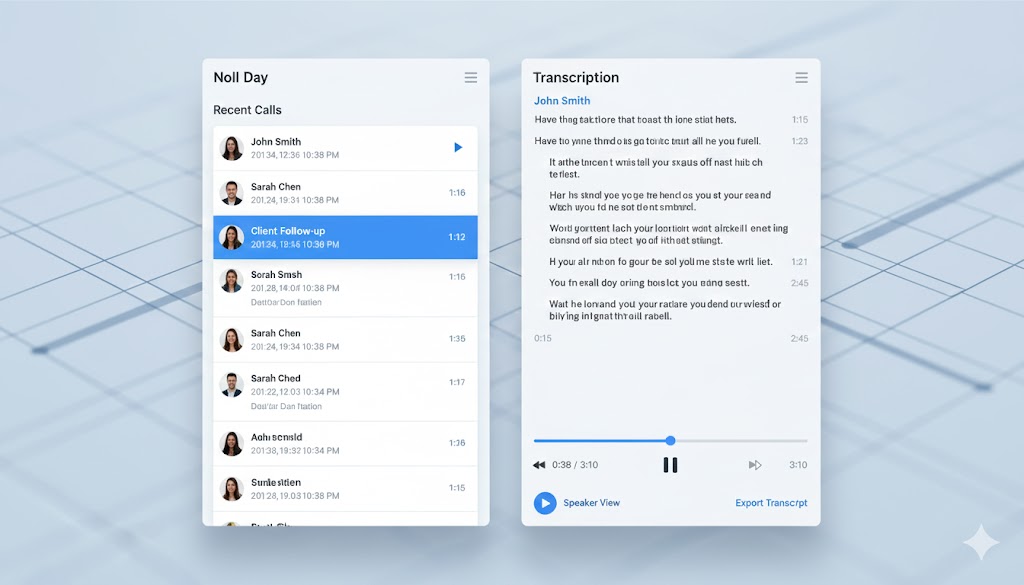 Call recording interface with transcription features